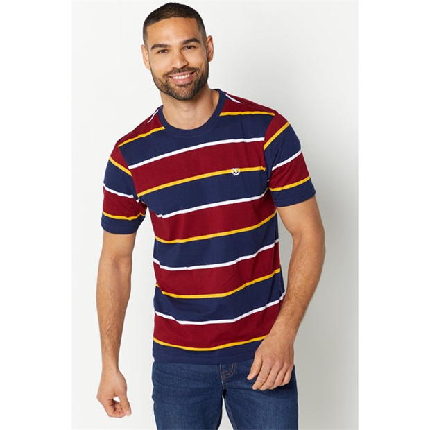 Тениска Studio Short Sleeve Navy/Burgundy Wide Stripe T-Shirt